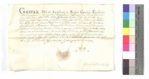 Urkunde über die Aufschwörung des Ellwanger Kapitularen Ignaz Desiderius von Peutingen.