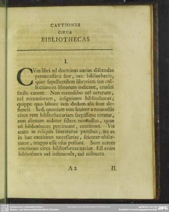 Cautiones Circa Bibliothecas