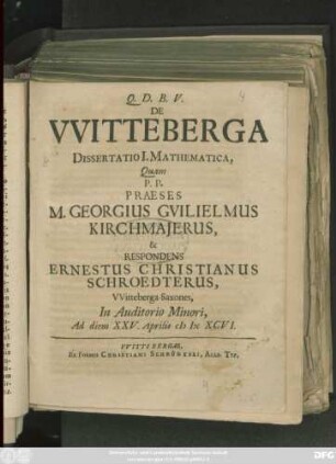De Witteberga Dissertatio I. Mathematica