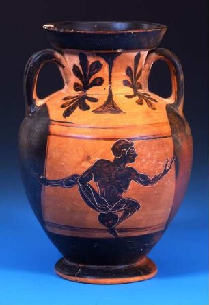Amphora (A: Akrobat mit Nachttopf | B: hockender Silen)