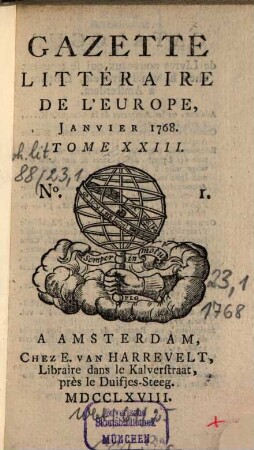 Gazette littéraire de l'Europe. 23. 1768, 1 (Jan.)