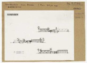 Wettbewerb Feierabendheim Köpenick. Berlin, Köpenick, Ortsteil Spindlersfeld, Ahornallee/Karl-Spindler-Straße (seit 1962 Ottomar-Geschke-Straße)/Mentzelstraße