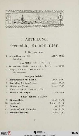 Gemälde, Kunstblätter (Nr. 1-135)