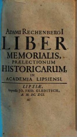 Liber memorialis praelectionum historicarum in Academia Lipsiensi