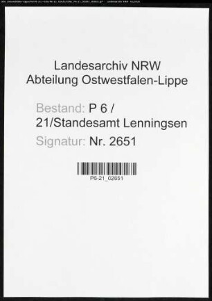 Sterberegister Standesamt Lenningsen