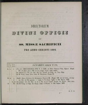 Directorium divini officii pro anno Christi 1864