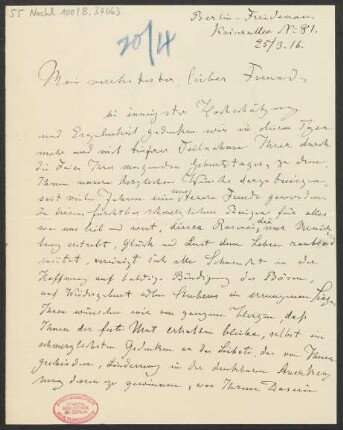 Brief an B. Schott's Söhne : 25.03.1916