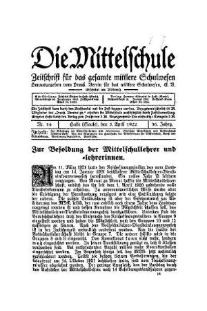 Zur Besoldung der Mittelschullehrer und -lehrerinnen