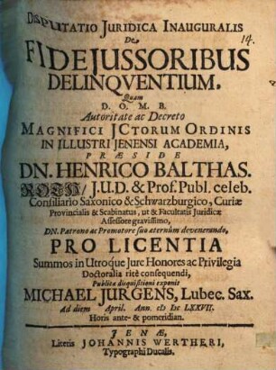 Disputatio Juridica Inauguralis De Fidejussoribus Delinqventium