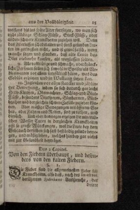 Das 2. Capitel. Von den Fiebern überhaupt , und besonders von den kalten Fiebern.