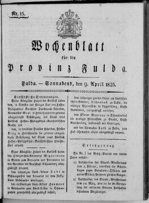 Nr. 15, Ausgabe vom 9. April 1825