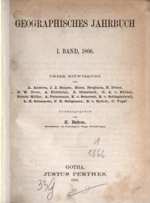 Geographisches Jahrbuch. 1, 1. 1866