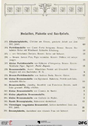 Medaillen, Plakette und Bas-Reliefs (Nr. 373-406)