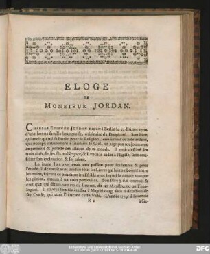 Eloge De Monsieur Jordan.