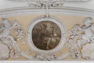 Decke des Gartenkabinetts — Medaillons mit Geliebten des Zeus — Leda und Zeus als Schwan