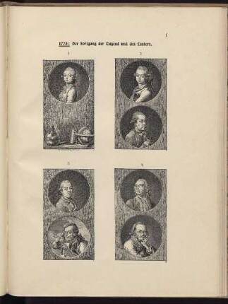 1778: Der Fortgang der Tugend und des Lasters. [Abbildungen]