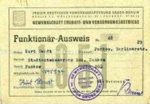 Funktionär-Ausweis des FDGB