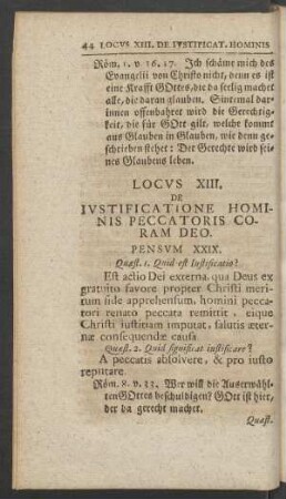Locus XIII. De Iustificatione Hominis Peccatoris Coram Deo