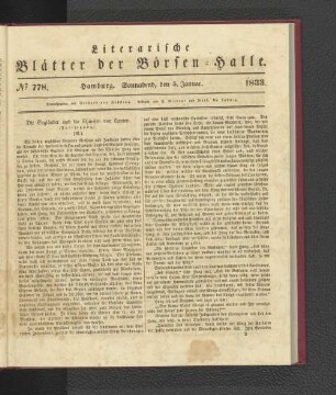 No. 778. Hamburg. Sonnabend, den 5. Januar. 1833.