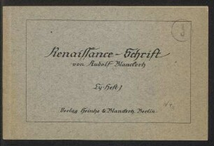 Renaissance-Schrift von Rudolf Blanckertz Ly-Heft 1