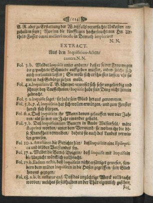Extract Aus den Inquisition-Acten, contra N. N.