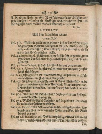 Extract Aus den Inquisition-Acten, contra N. N.