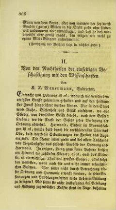 Von den Nachtheilen der einseitigen Beschäftigungen mit den Wissenschaften