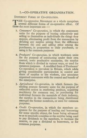 I. Co-operative Organisation.