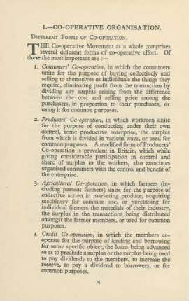 I. Co-operative Organisation.
