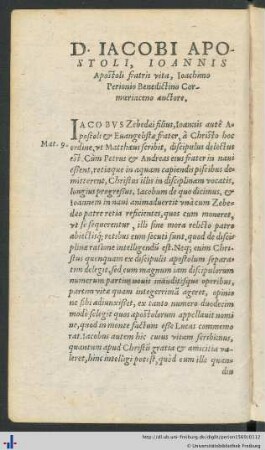 D. Iacobi Apostoli, Ioannis Apostoli fratris vita.