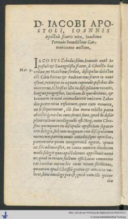 D. Iacobi Apostoli, Ioannis Apostoli fratris vita.