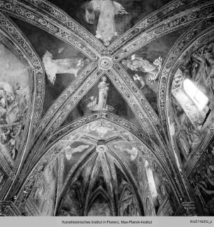 Ausmalung der Cappella della Croce : Gewölbemalerei mit den 4 Evangelisten und 3 Franziskanerheiligen