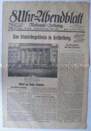 Berliner Tageszeitung "8Uhr-Abendblatt" zur Beisetzung von Friedrich Ebert