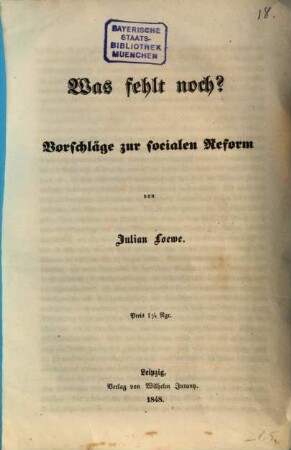Was fehlt noch? : Vorschläge zur socialen Reform