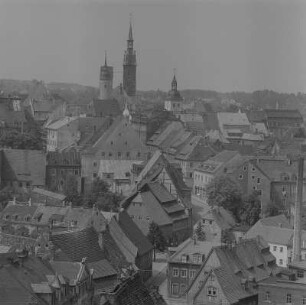 Freiberg. Blick vom Donatsturm über die Unterstadt zur Petrikirche