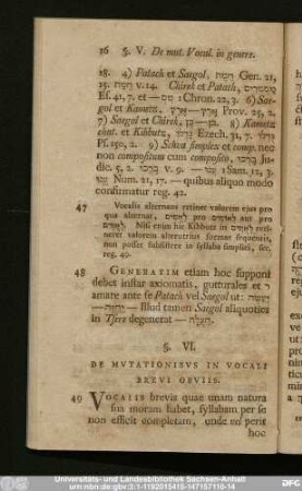 §. VI. De Mutationibus In Vocali Brevi Obuiis.