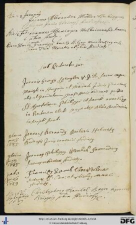[fol. 96] Rektorat Johann Georg Spengler 1689