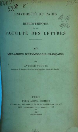 Mélanges d'étymologie française