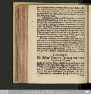 Das I. Capitel. Künfftiges Winters Anfang mit seinen Regenten und Witterung.