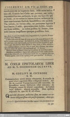 M. Coelii Epistolarum Liber ad M. T. Ciceronem Octavus
