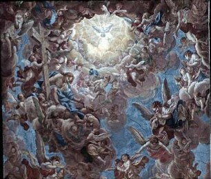 Steinigung des heiligen Stephanus und seine Vision des sich öffnenden Himmels mit Christus und dem Heiligen Geist