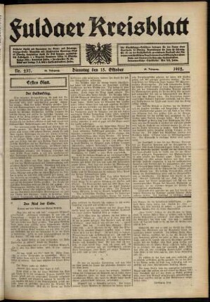 Erste Ausgabe vom Dienstag, den 15. Oktober 1912.