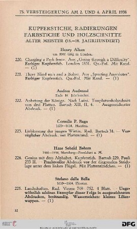 Kupferstiche, Radierungen, Farbstiche und Holzschnitte (Nr. 220-316)