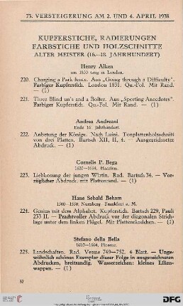 Kupferstiche, Radierungen, Farbstiche und Holzschnitte (Nr. 220-316)
