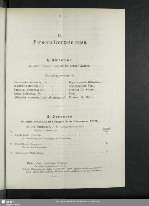 B. Docenten mit Angabe des Kataloges der Vorlesungen für das Wintersemester 1874/75