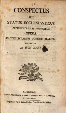 Conspectus et status totius Archi-dioecesis Salisburgensis. 1796