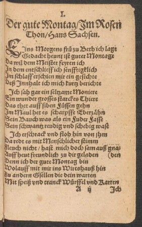 Der gute Montag/ Jm Rosen || Thon/ Hans Sachsen. ||