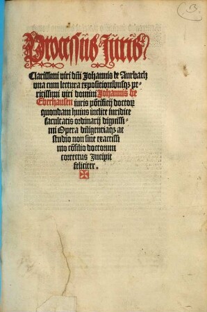 Processus Juris Clarissimi viri d[omi]ni Johannis de Aurbach : vna cum lectura expositionibusq[ue] peritissimi viri domini Johannis de Eberhausen ...