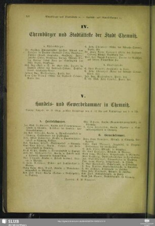 IV. Ehrenbürger und Stadtälteste der Stadt Chemnitz