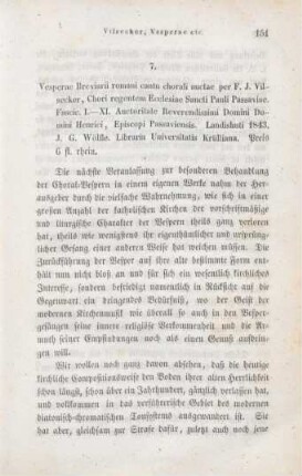151-157 [Rezension] Vilsecker, Franz Joseph, Vesperae Breviarii Romani